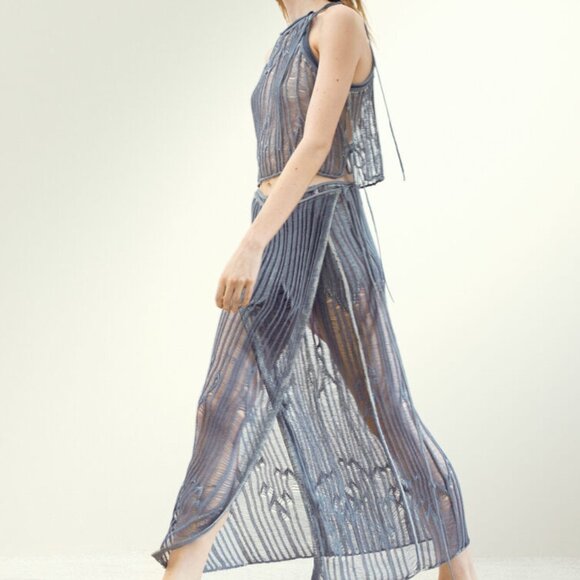 Hm Studio Collection Tie Strap Knitted Top Linen Blend Dusty Blue Large - Picture 14 of 14